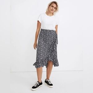 Madewell Floral Midi Skirt in Black and White